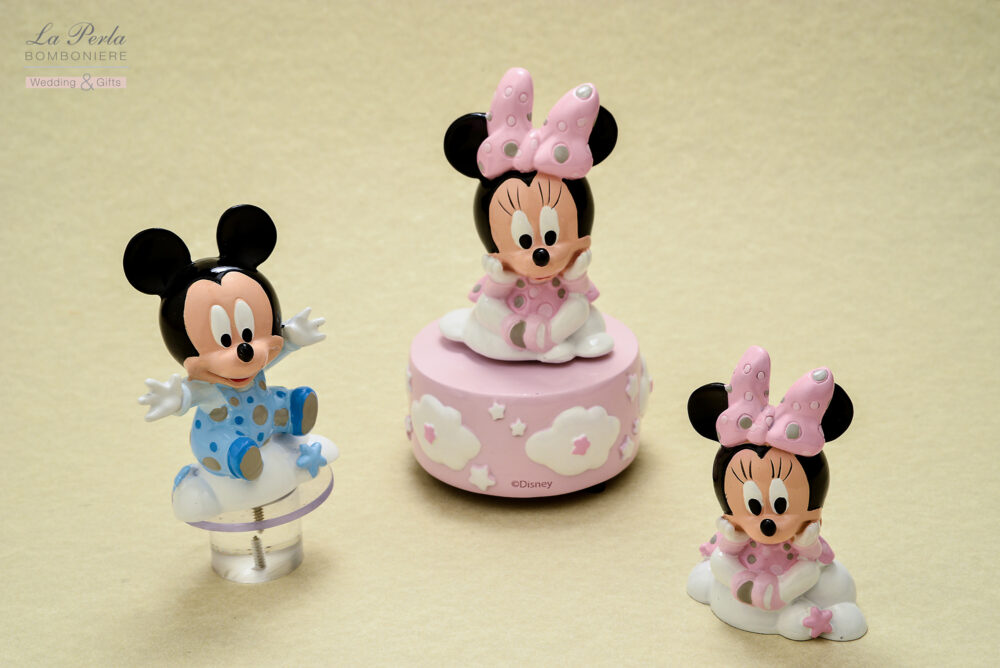 Mickey e Minnie forever. Carillon e statuina in resina lucida originali Walt-Disney.
