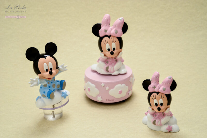 Mickey e Minnie forever. Carillon e statuina in resina lucida originali Walt-Disney.