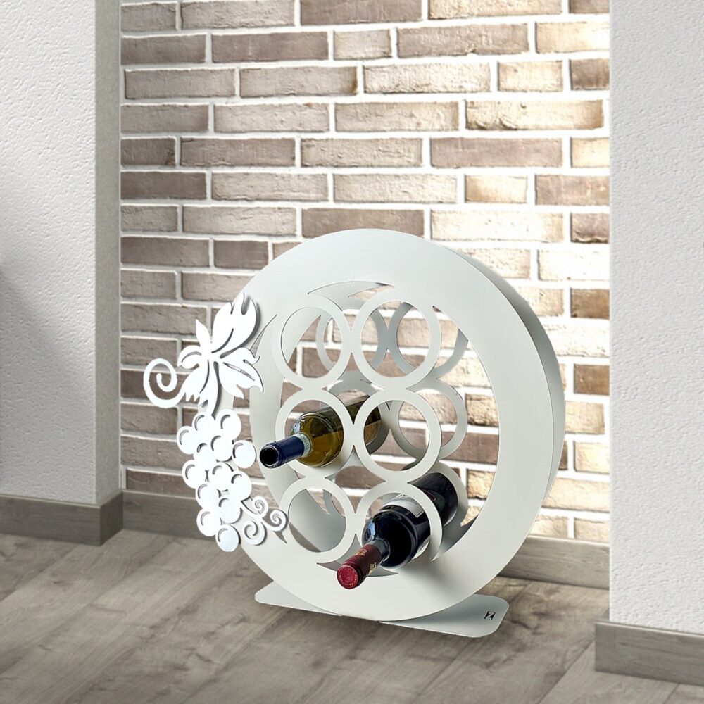 Set 6 Portabottiglie vino in metallo intagliato al laser con decoro UVA magnetico. Cm 55 x 55 x 11,5. Made in Italy con possibilità di personalizzare il colore.